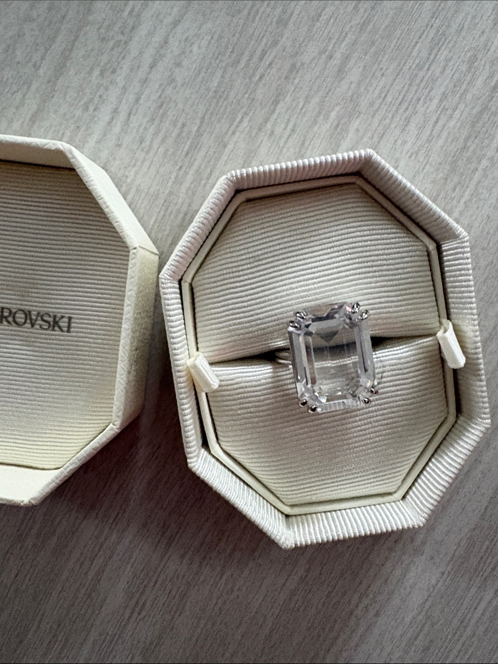 Swarovski Crystal Emerald-Cut Cocktail Ring in Clear